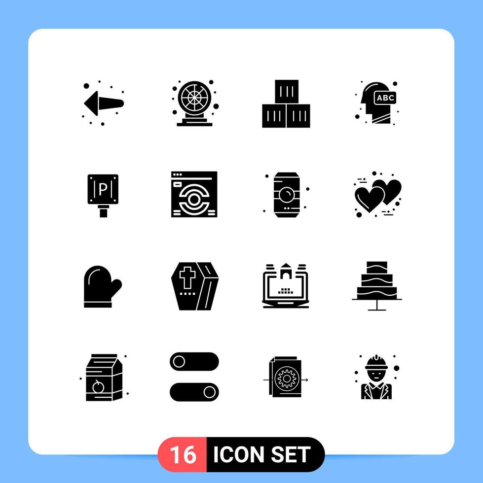 Modern Set of 16 Solid Glyphs Pictograph of board learning good knowledge head Editable Vector Design Elements