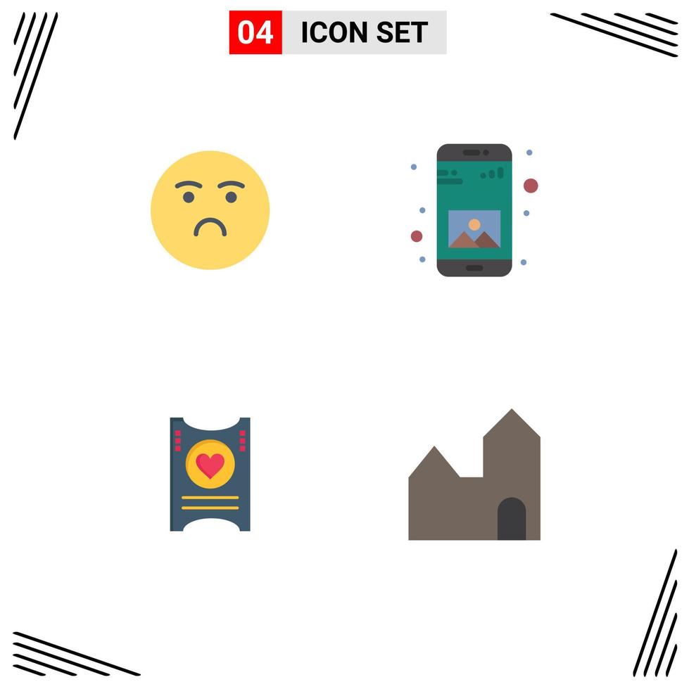 Flat Icon Pack of 4 Universal Symbols of emoji love sad gallery wedding Editable Vector Design Elements