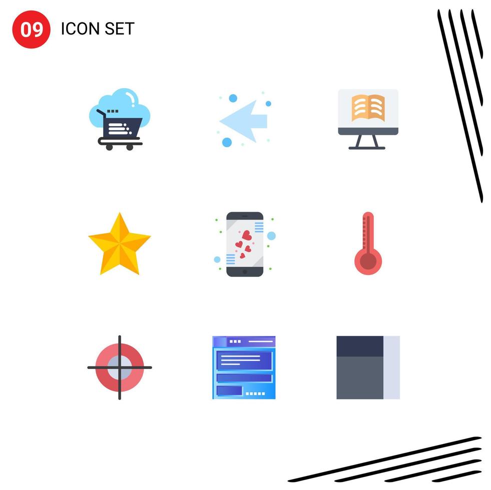 9 Universal Flat Color Signs Symbols of mobile heart computer star festival Editable Vector Design Elements