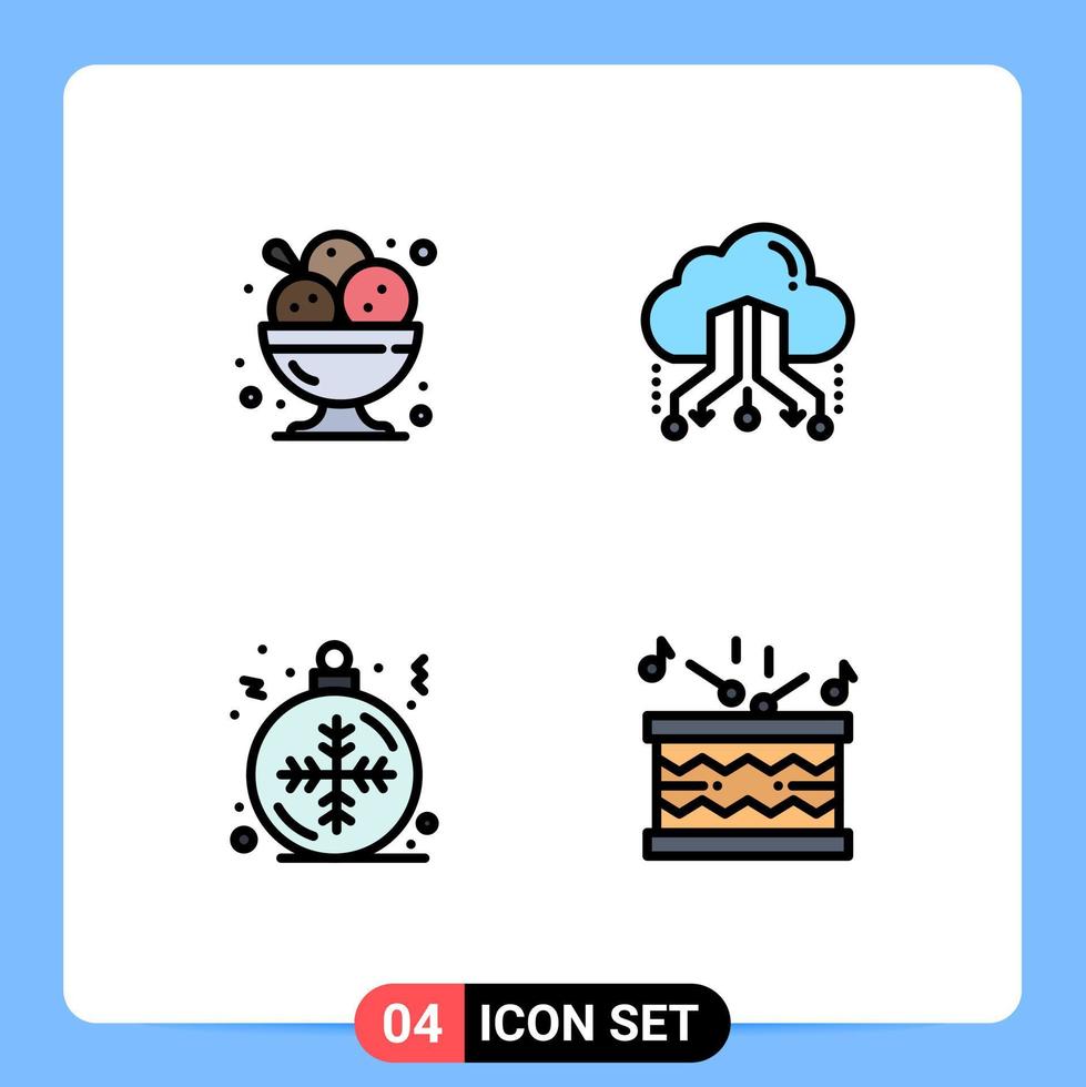 Group of 4 Filledline Flat Colors Signs and Symbols for cafe online ice cream link christmas Editable Vector Design Elements