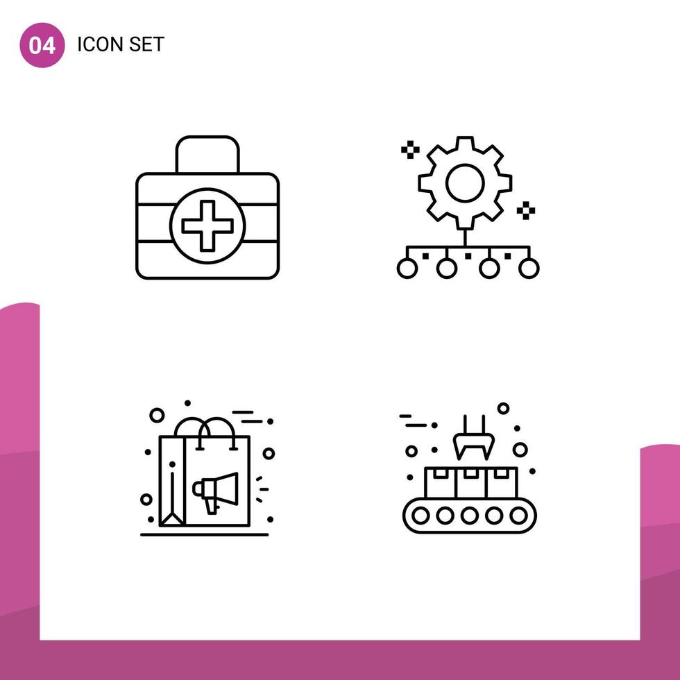 paquete de línea de 4 símbolos universales de kit médico autoridad digital responsabilidad gestión del trabajo compras elementos de diseño vectorial editables vector