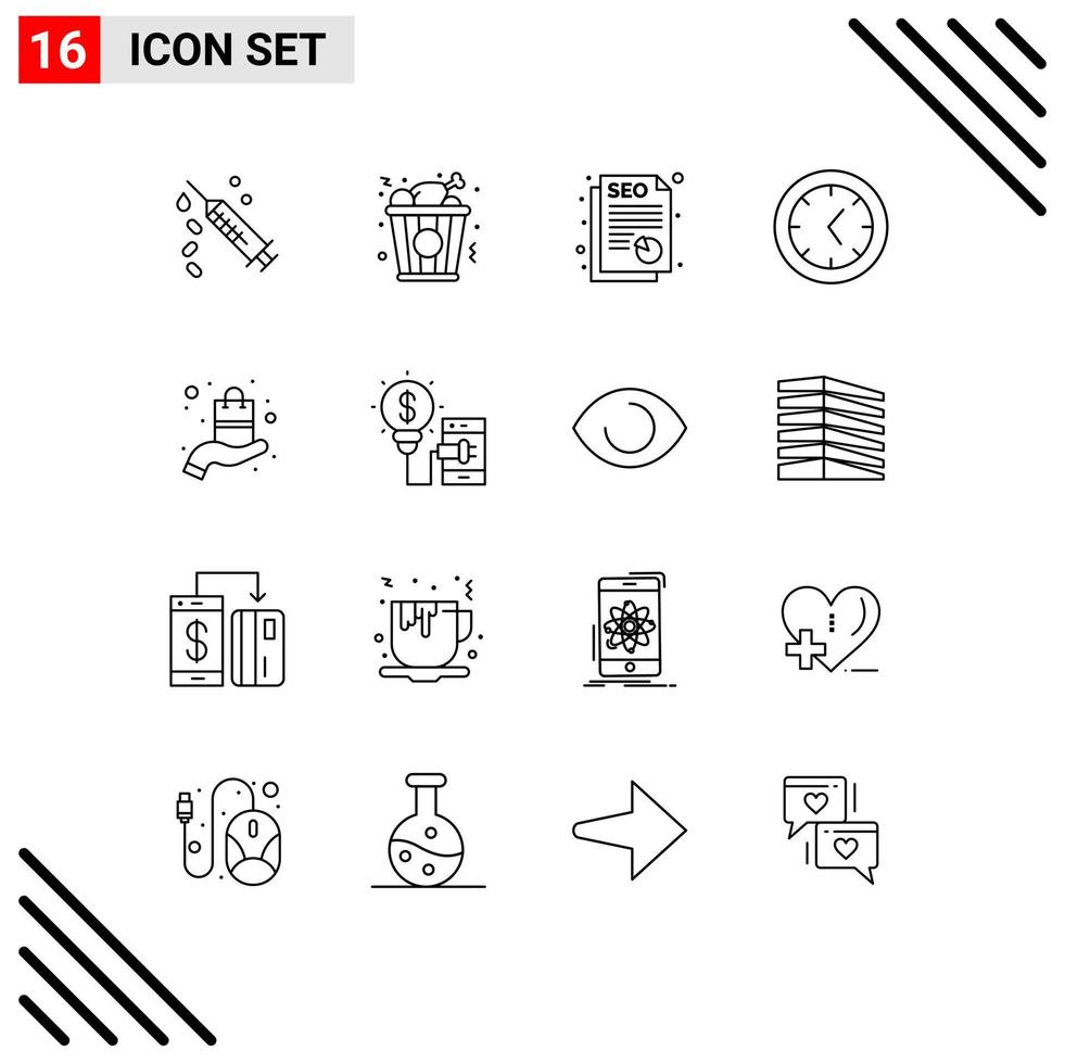 Mobile Interface Outline Set of 16 Pictograms of idea sell seo product present Editable Vector Design Elements