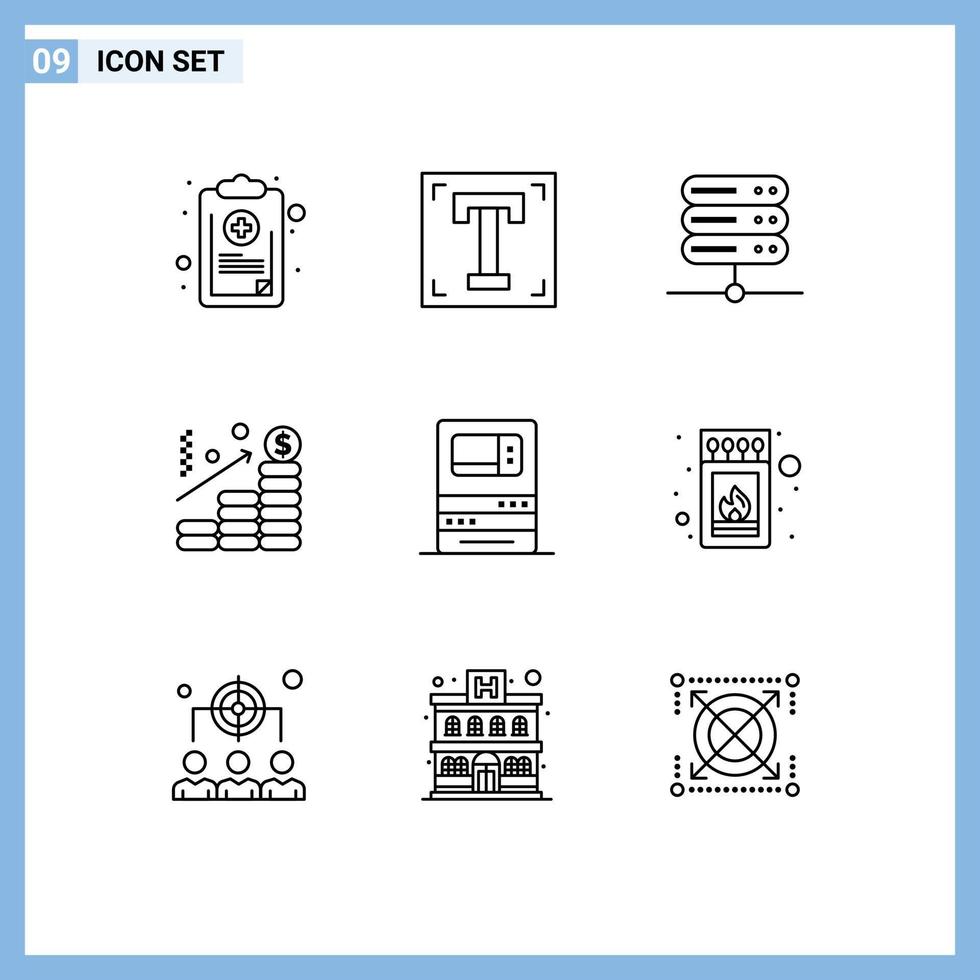 Set of 9 Modern UI Icons Symbols Signs for atm dollar program chart server Editable Vector Design Elements