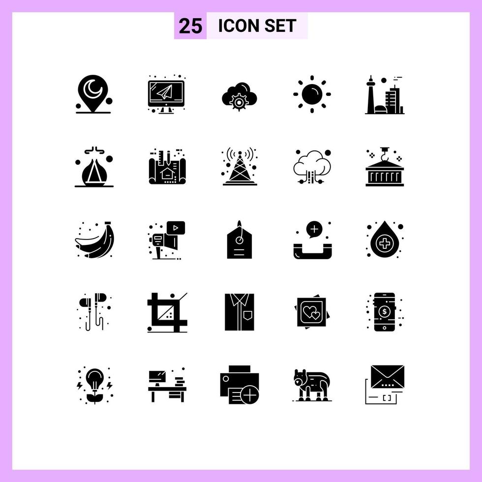 Set of 25 Modern UI Icons Symbols Signs for city building setting shine light Editable Vector Design Elements