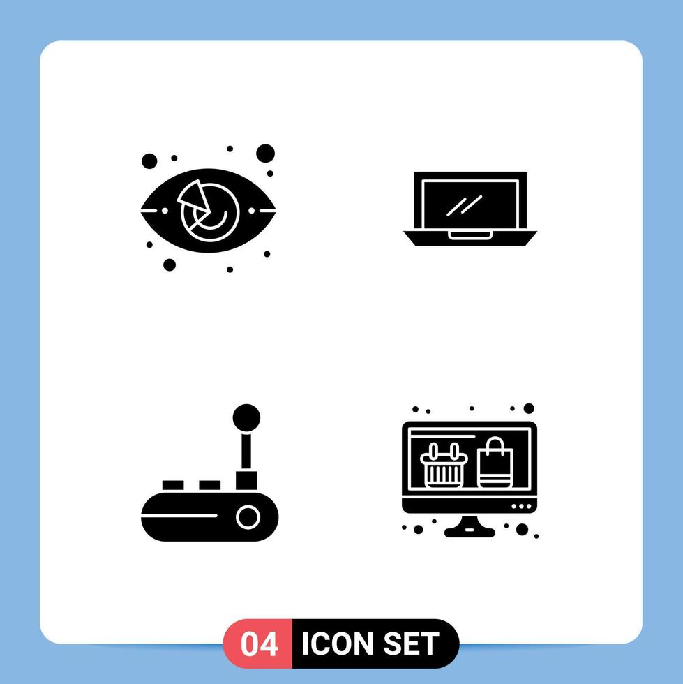 Set of 4 Modern UI Icons Symbols Signs for chart pc market watch desktop joy pad Editable Vector Design Elements
