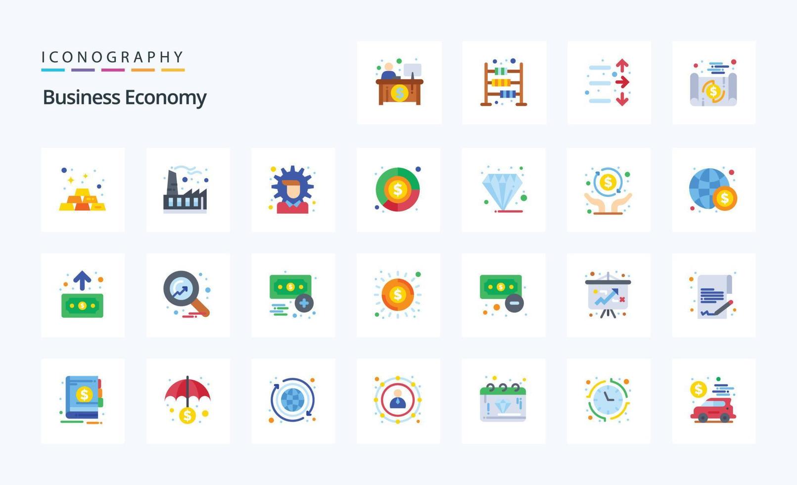 paquete de iconos de color plano de 25 economías vector