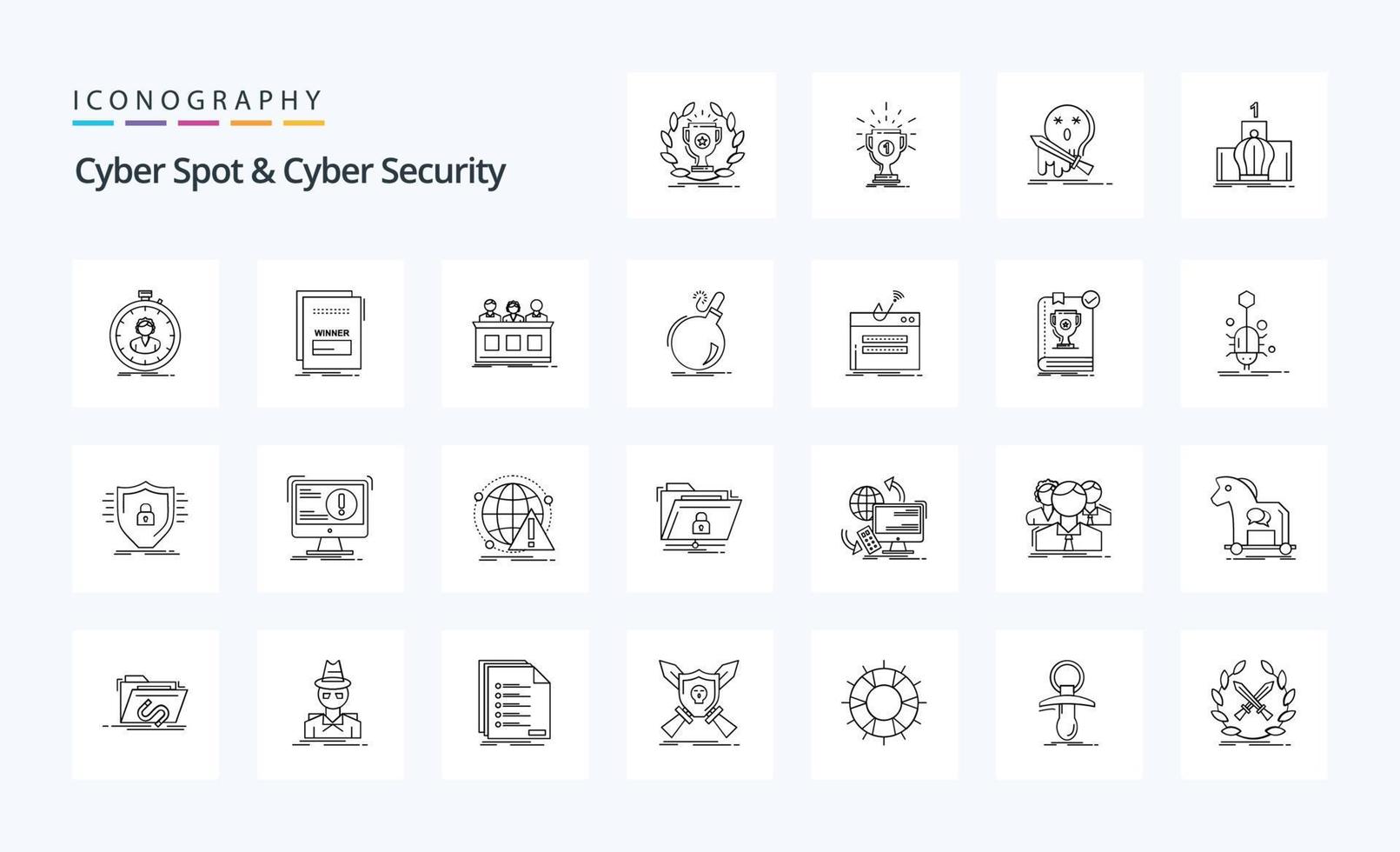 paquete de iconos de 25 puntos cibernéticos y línea de seguridad cibernética vector
