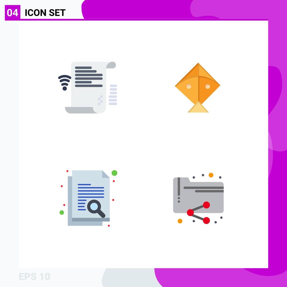 Pack of 4 creative Flat Icons of data paper wifi festival search Editable Vector Design Elements