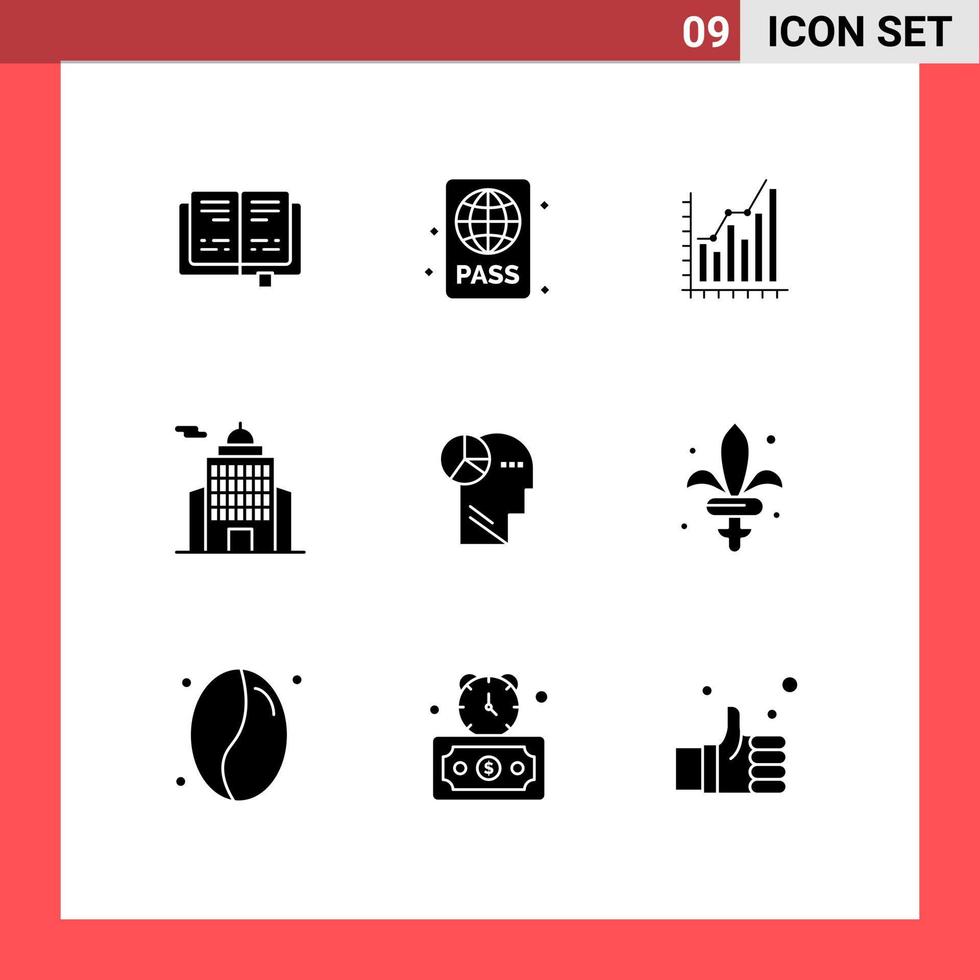 Set of 9 Modern UI Icons Symbols Signs for government administration graph trends marketing Editable Vector Design Elements