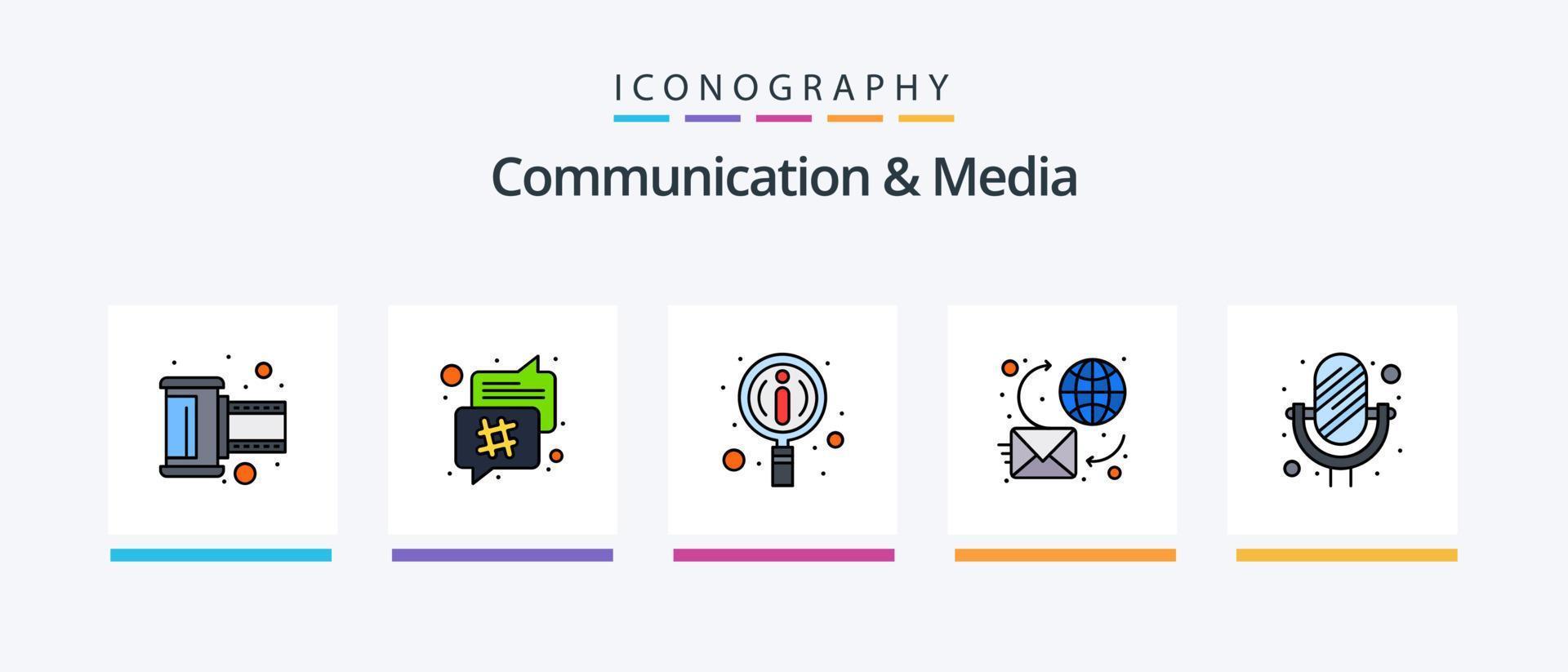 Communication And Media Line Filled 5 Icon Pack Including mobile. negative tape. online chat. reel. film. Creative Icons Design vector