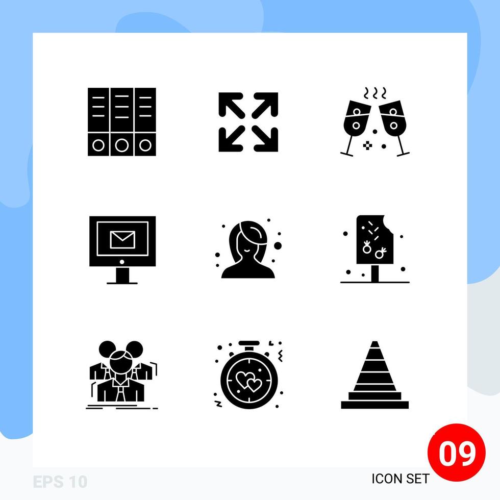 9 User Interface Solid Glyph Pack of modern Signs and Symbols of cream woman computer makeup beauty Editable Vector Design Elements