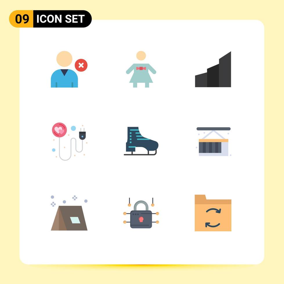 9 Flat Color concept for Websites Mobile and Apps skate boot buildings romance plug Editable Vector Design Elements