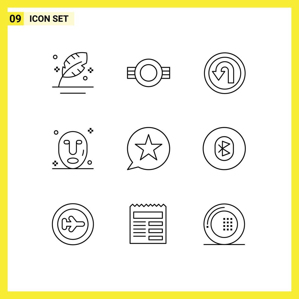 Mobile Interface Outline Set of 9 Pictograms of bubble mask plain facial navigation Editable Vector Design Elements