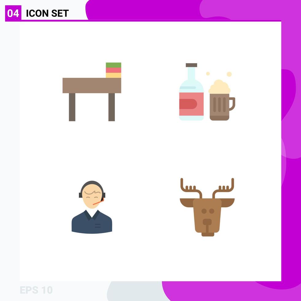 4 Thematic Vector Flat Icons and Editable Symbols of chair consulting bottle canada man Editable Vector Design Elements