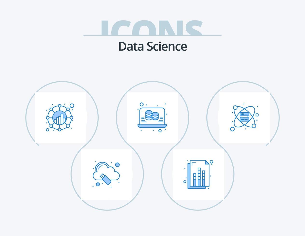 paquete de iconos azul de ciencia de datos 5 diseño de iconos. estante. ciencia. comunicación. informe. datos vector