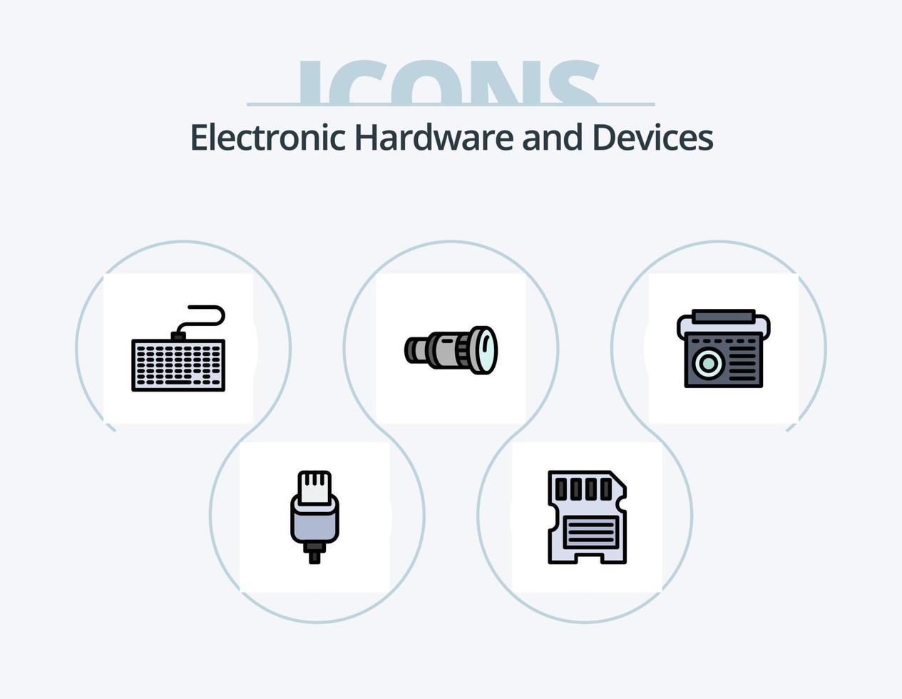 Devices Line Filled Icon Pack 5 Icon Design. camera. sound. call. music. audio vector