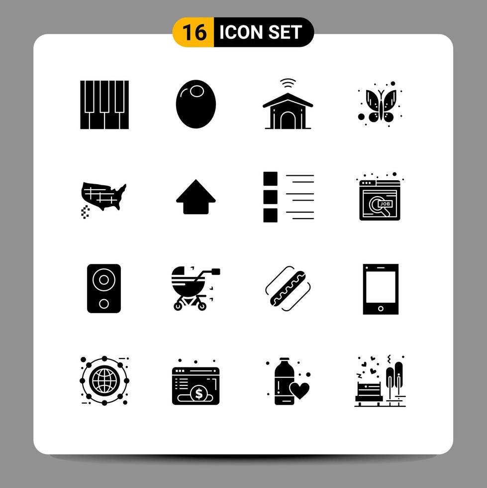 Modern Set of 16 Solid Glyphs Pictograph of states insect vegetable bug technology Editable Vector Design Elements