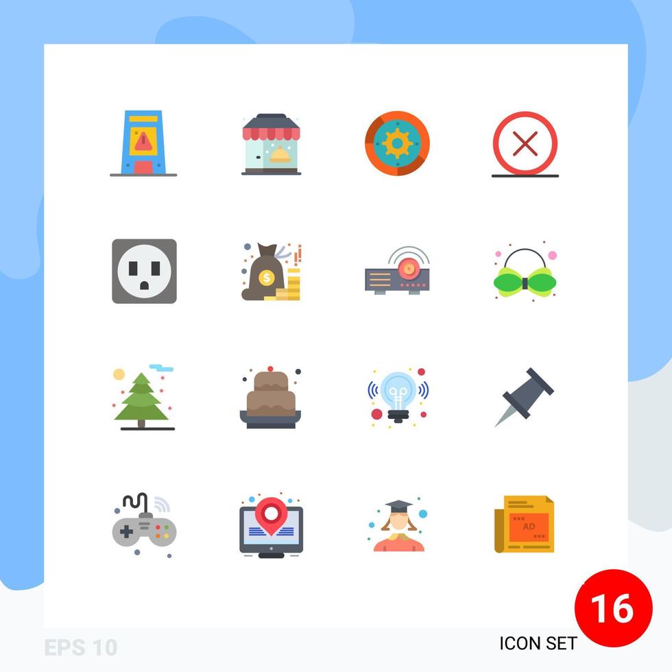 Set of 16 Modern UI Icons Symbols Signs for delete close food circle engine Editable Pack of Creative Vector Design Elements