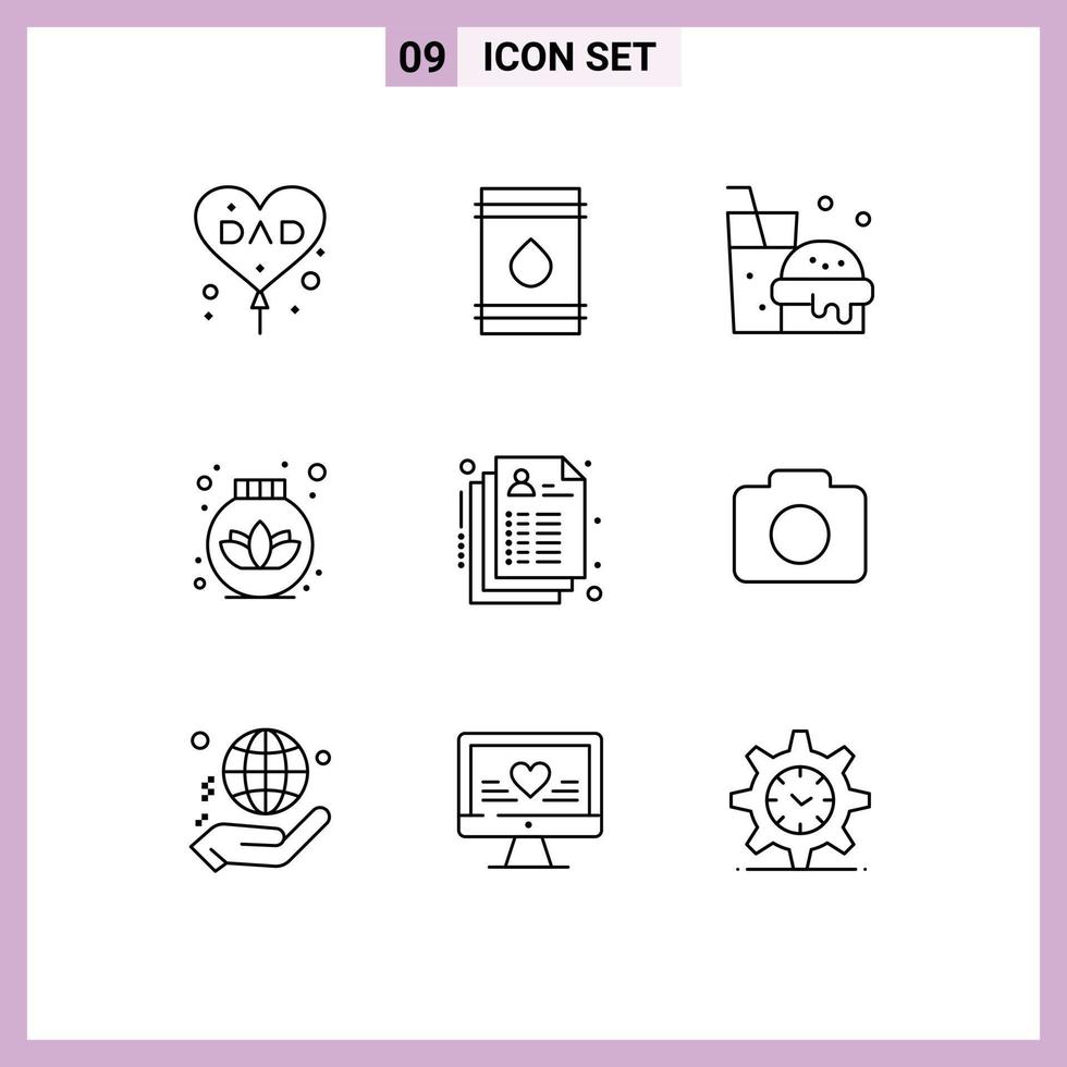 Set of 9 Modern UI Icons Symbols Signs for health care flamable cream food Editable Vector Design Elements