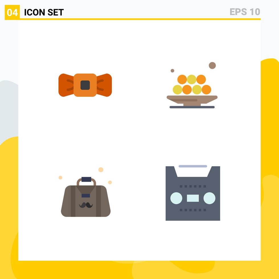 Modern Set of 4 Flat Icons and symbols such as bow bag tie lunch father Editable Vector Design Elements