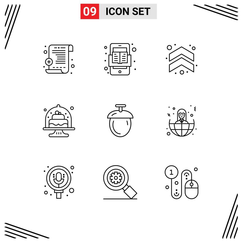 Modern Set of 9 Outlines and symbols such as seeds forest up dish cake Editable Vector Design Elements