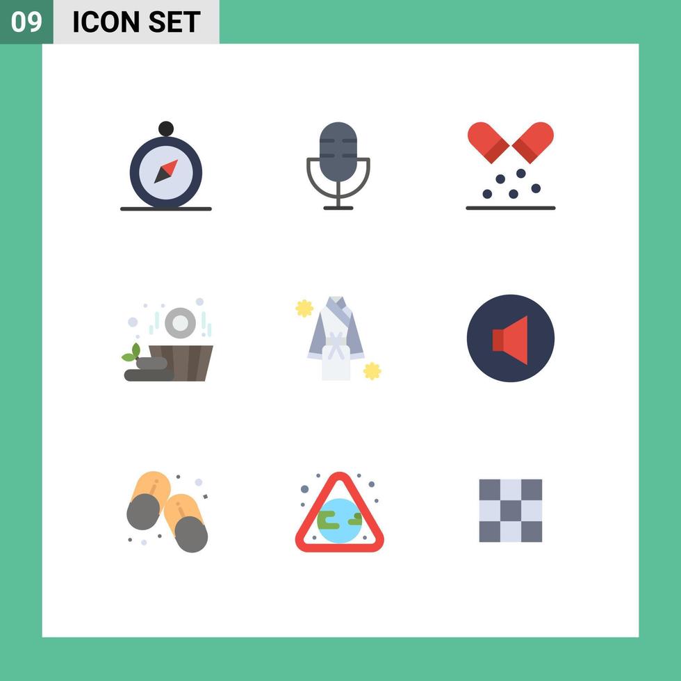 Set of 9 Vector Flat Colors on Grid for robe bath capsule basket sauna Editable Vector Design Elements