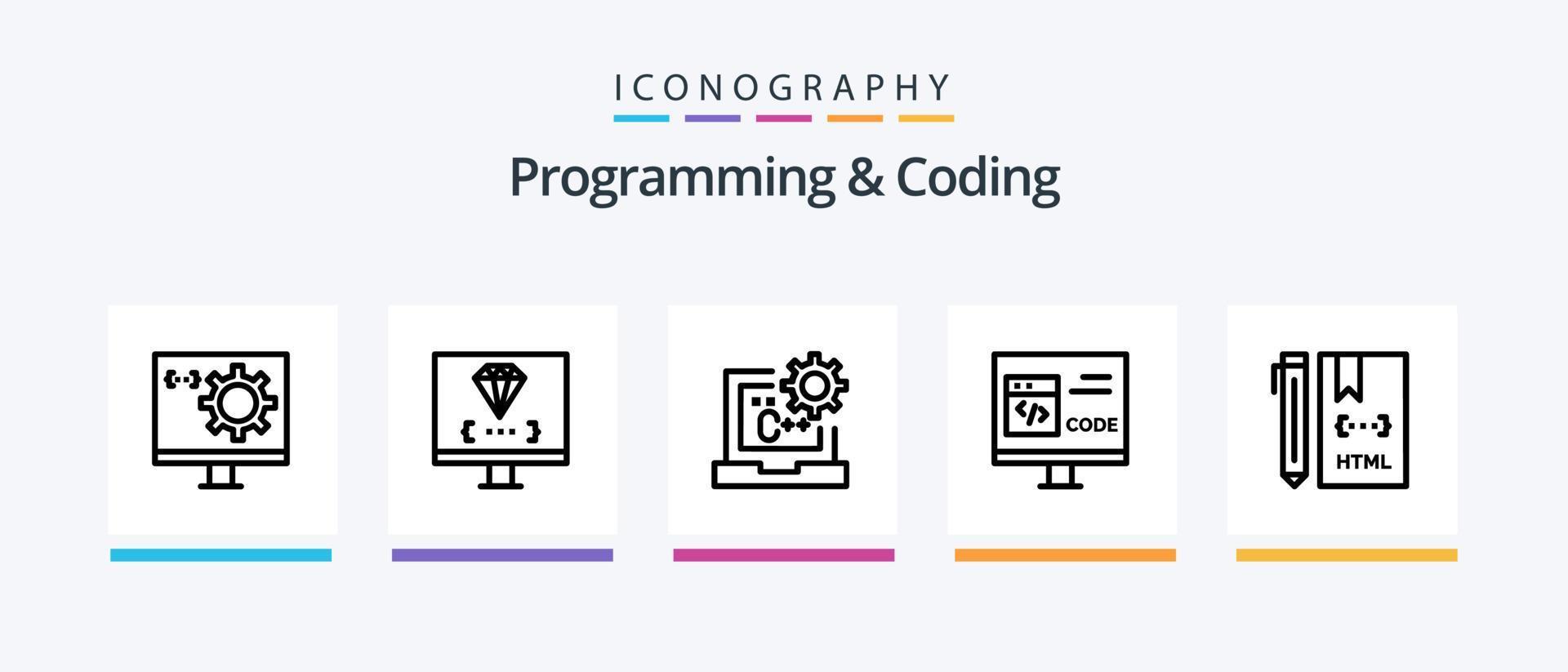 Programming And Coding Line 5 Icon Pack Including coding. c. develop. programming. develop. Creative Icons Design vector