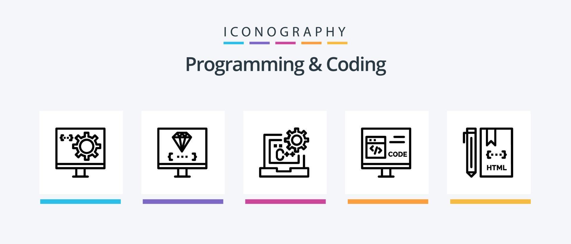 paquete de iconos de línea 5 de programación y codificación que incluye codificación. C. desarrollar. programación. desarrollar. diseño de iconos creativos vector