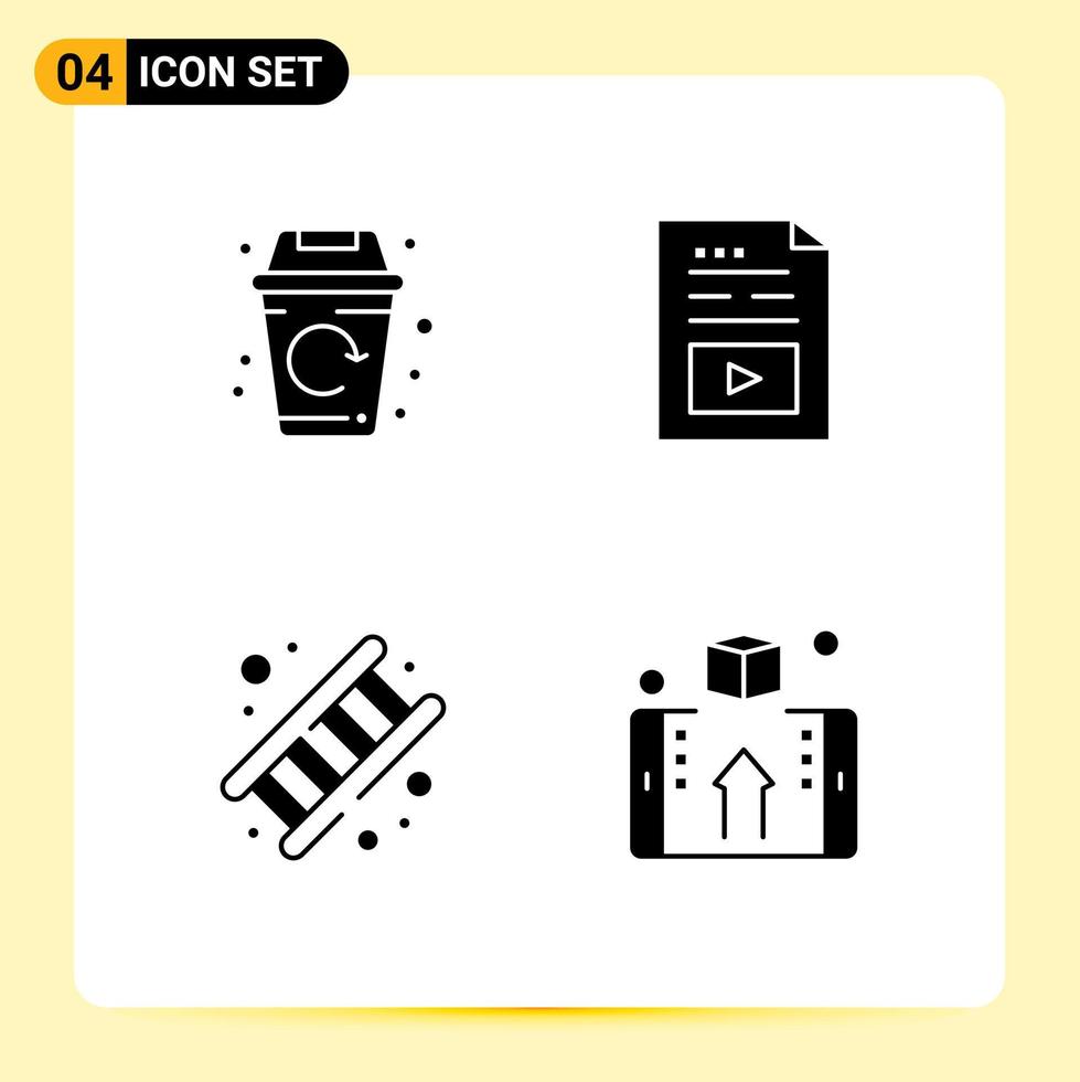 Mobile Interface Solid Glyph Set of 4 Pictograms of city fire been media job Editable Vector Design Elements