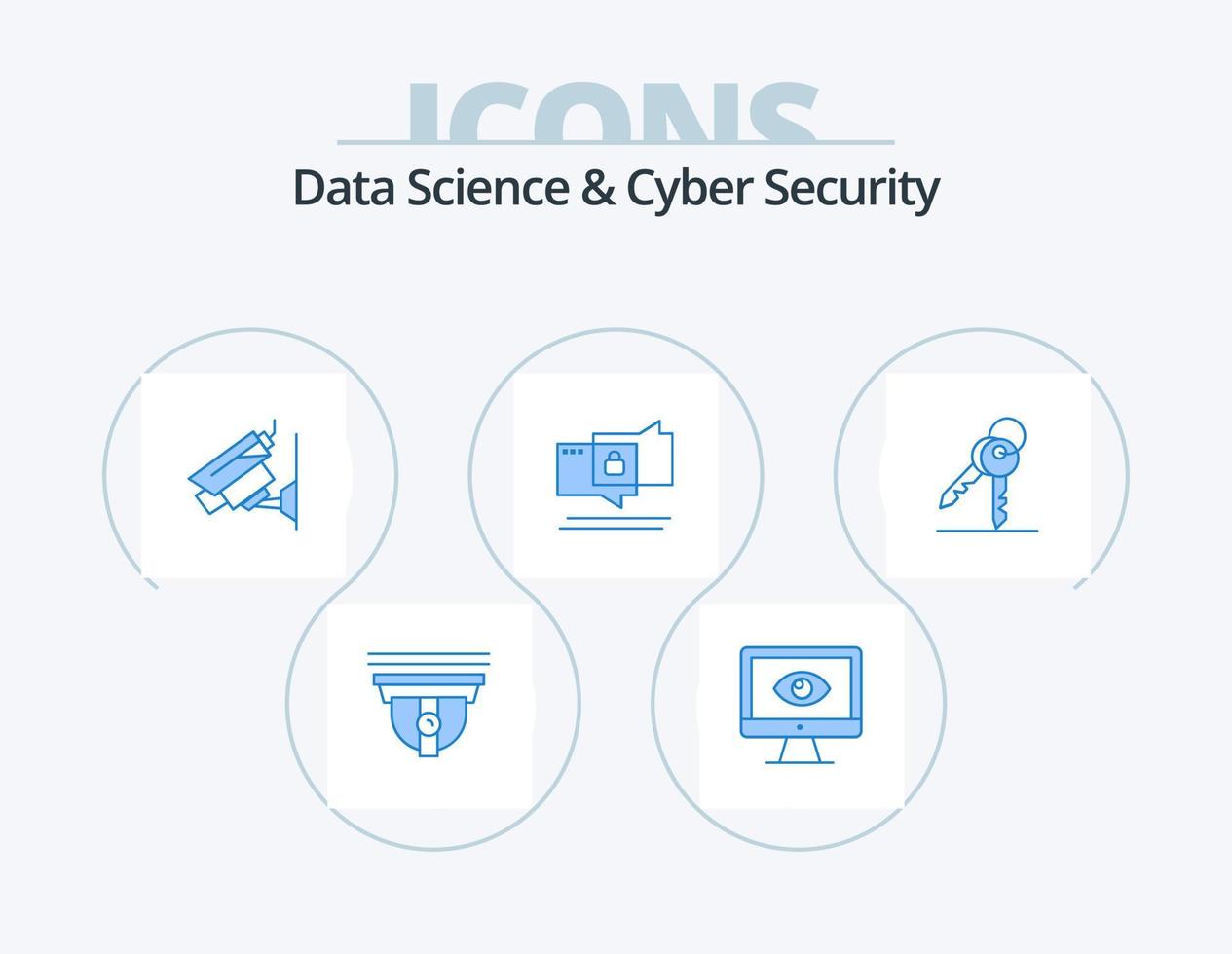 Data Science And Cyber Security Blue Icon Pack 5 Icon Design. secure. chating. video. chat. security vector