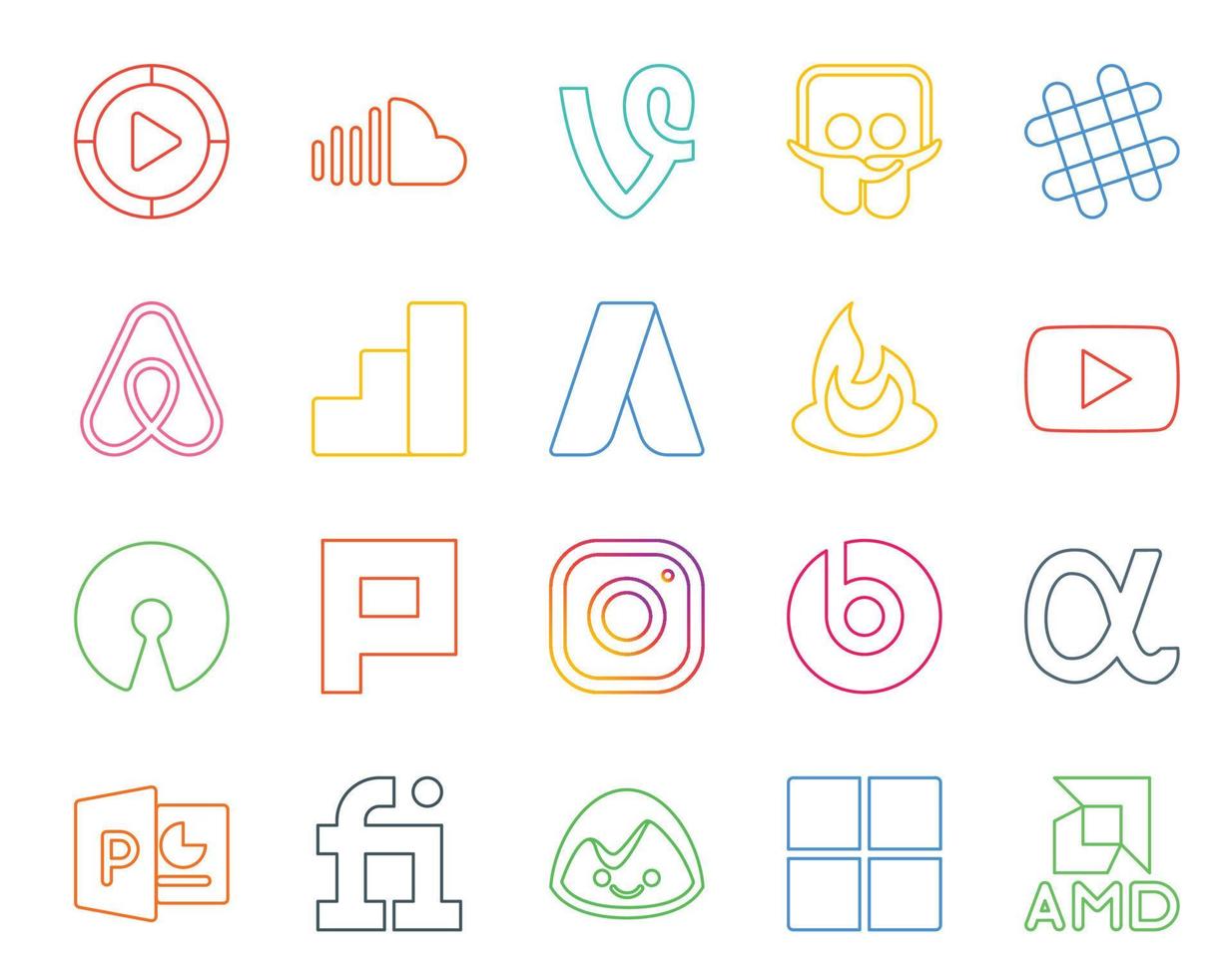 20 Social Media Icon Pack Including instagram open source chat video feedburner vector