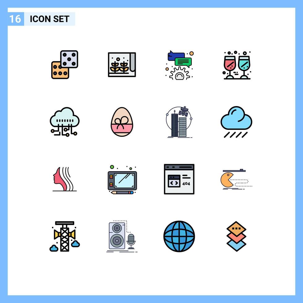 User Interface Pack of 16 Basic Flat Color Filled Lines of egg manage comment data wine Editable Creative Vector Design Elements