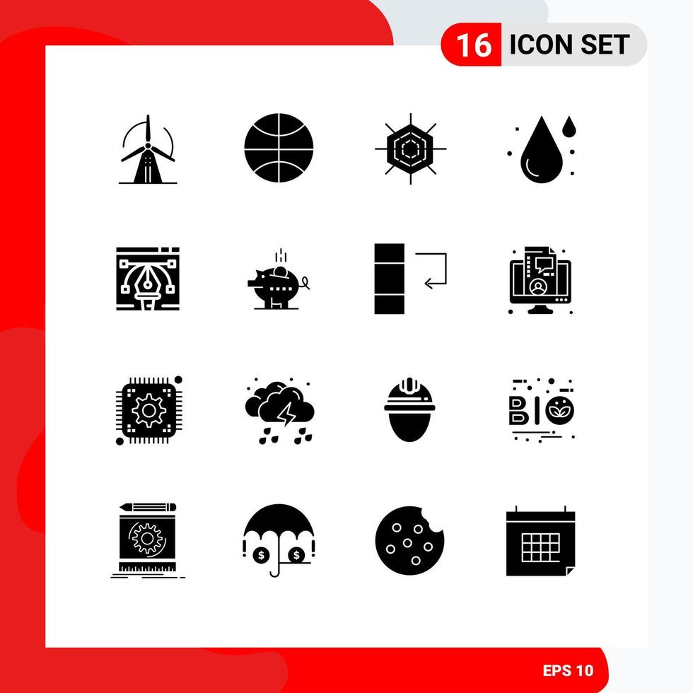 Pictogram Set of 16 Simple Solid Glyphs of illustration artwork halloween water drink Editable Vector Design Elements