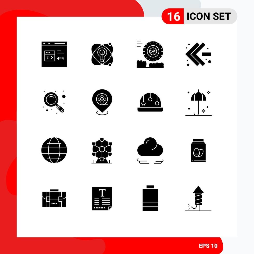 Editable Vector Line Pack of 16 Simple Solid Glyphs of zoom magnifier bulb left arrows Editable Vector Design Elements