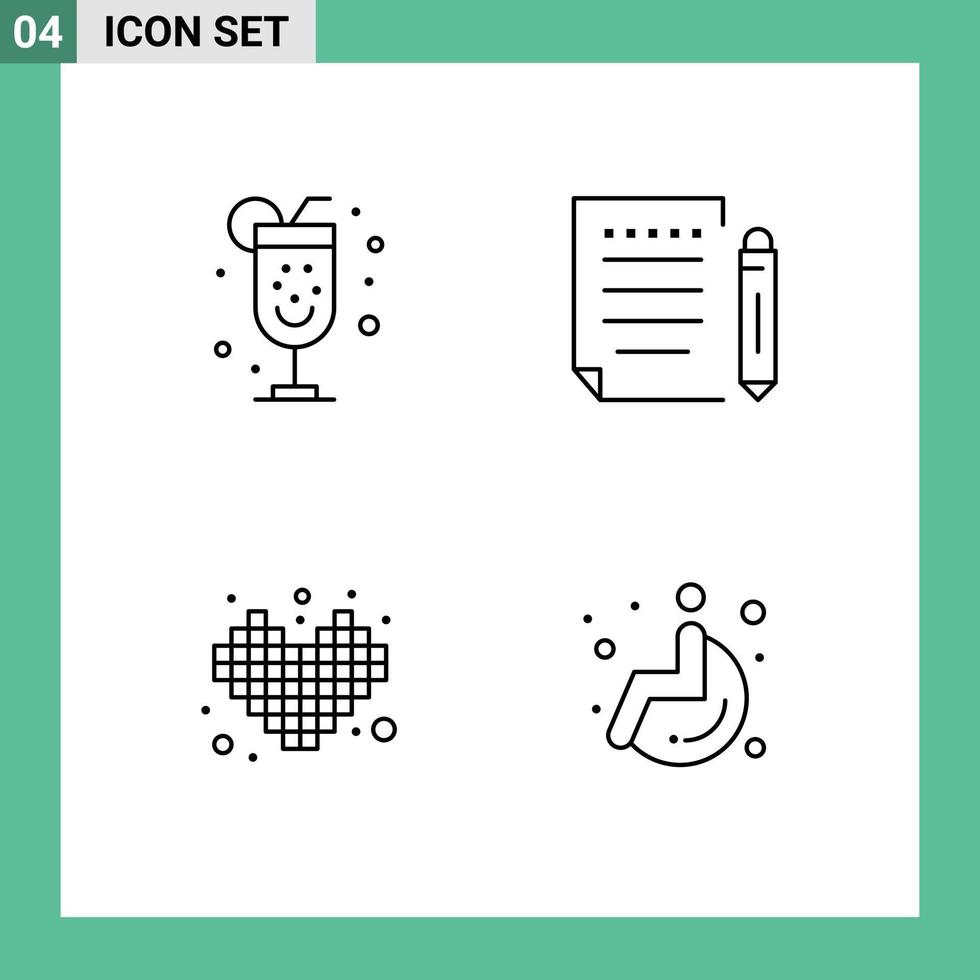Set of 4 Vector Filledline Flat Colors on Grid for alcohol play letter write medical Editable Vector Design Elements