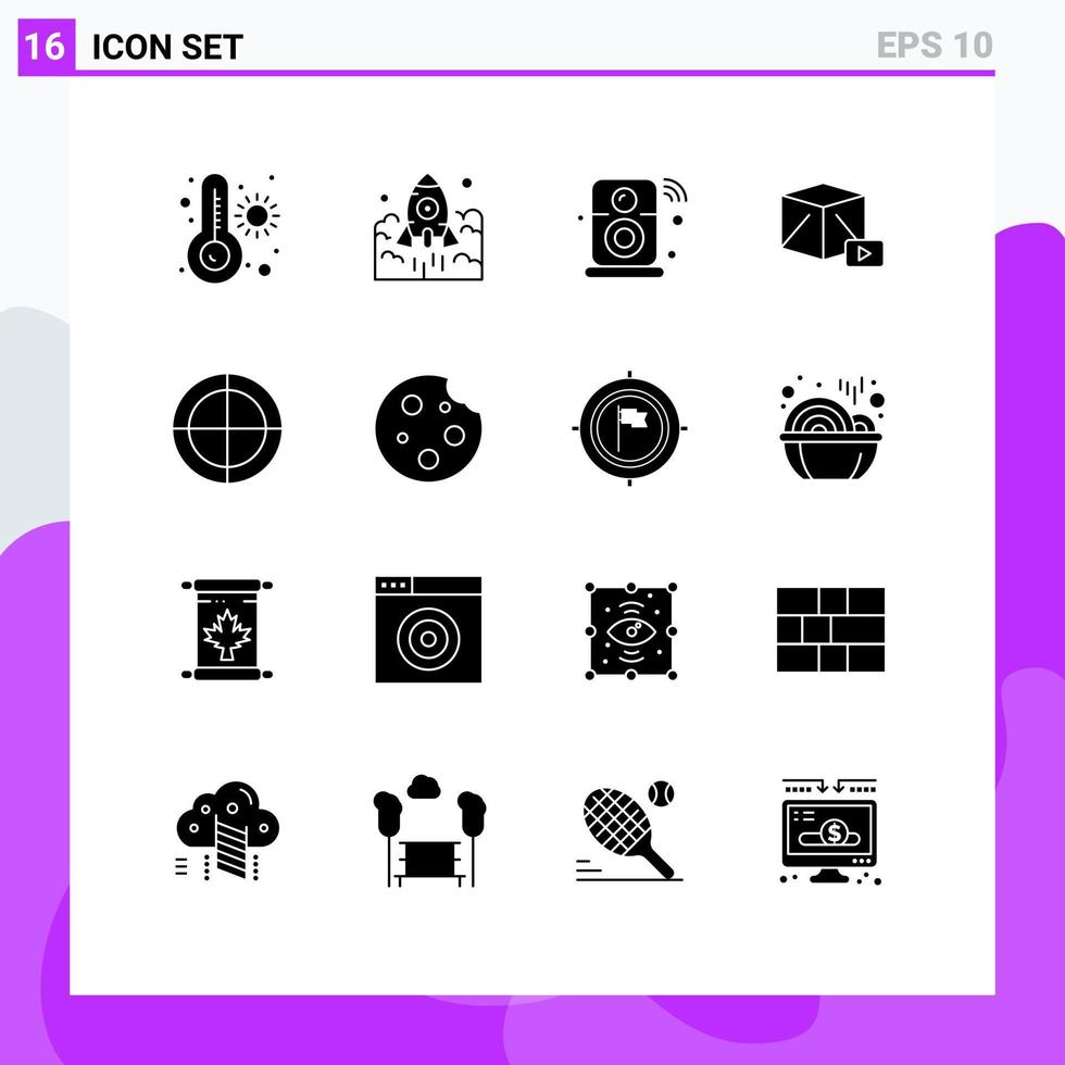 Modern Set of 16 Solid Glyphs and symbols such as box media spaceship button iot Editable Vector Design Elements