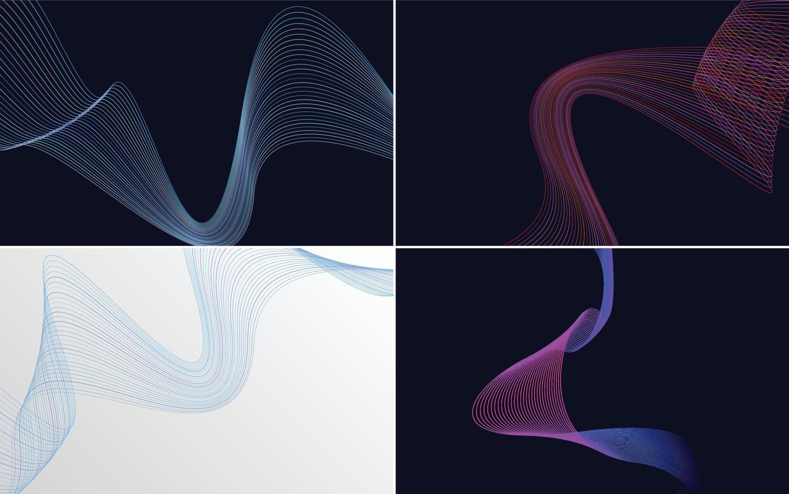 Set of 4 geometric wave pattern background Abstract waving line vector