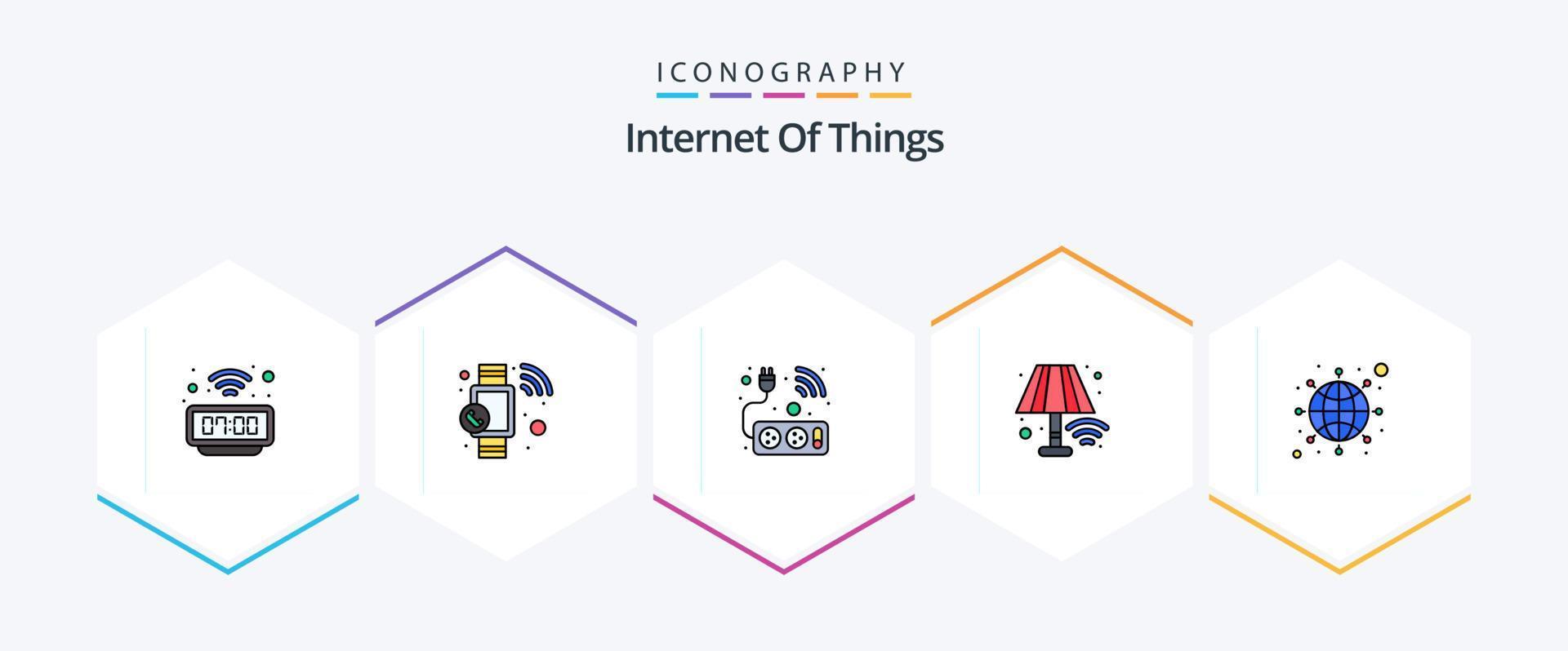 Internet Of Things 25 FilledLine icon pack including internet. light. plug. lamp. control vector