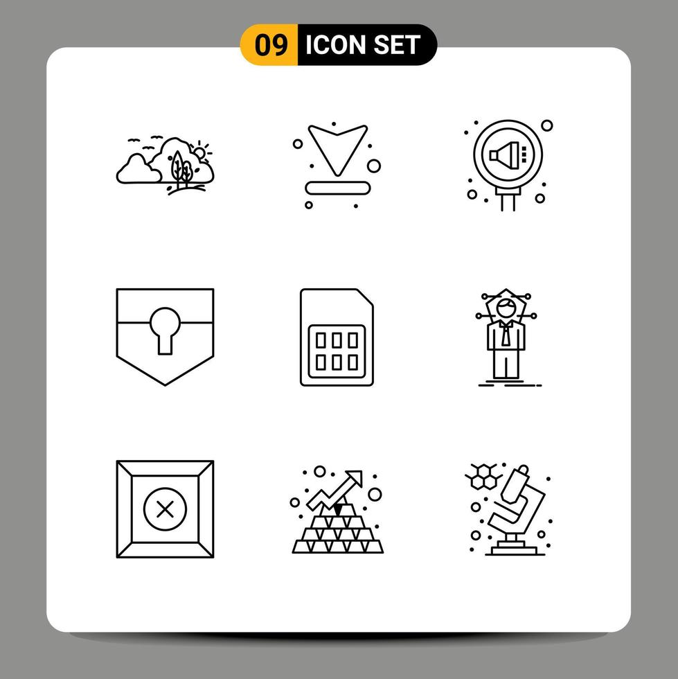 User Interface Pack of 9 Basic Outlines of shield protect download key relation Editable Vector Design Elements