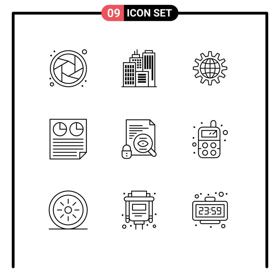 Group of 9 Outlines Signs and Symbols for report page develop document world Editable Vector Design Elements