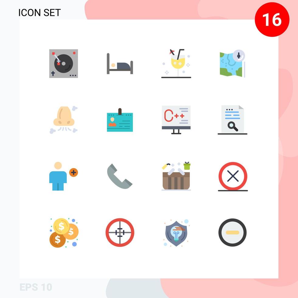 16 User Interface Flat Color Pack of modern Signs and Symbols of air track beverage gps map Editable Pack of Creative Vector Design Elements