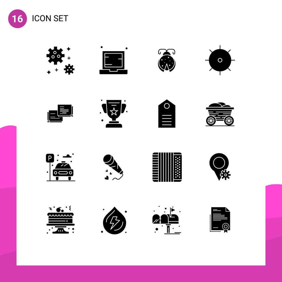Universal Icon Symbols Group of 16 Modern Solid Glyphs of message chat beetle preferences control Editable Vector Design Elements