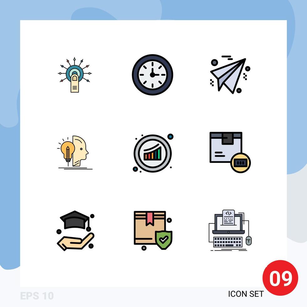 conjunto moderno de 9 colores y símbolos planos de línea de llenado, como gráficos de marketing, programación empresarial, elementos de diseño vectorial editables vector
