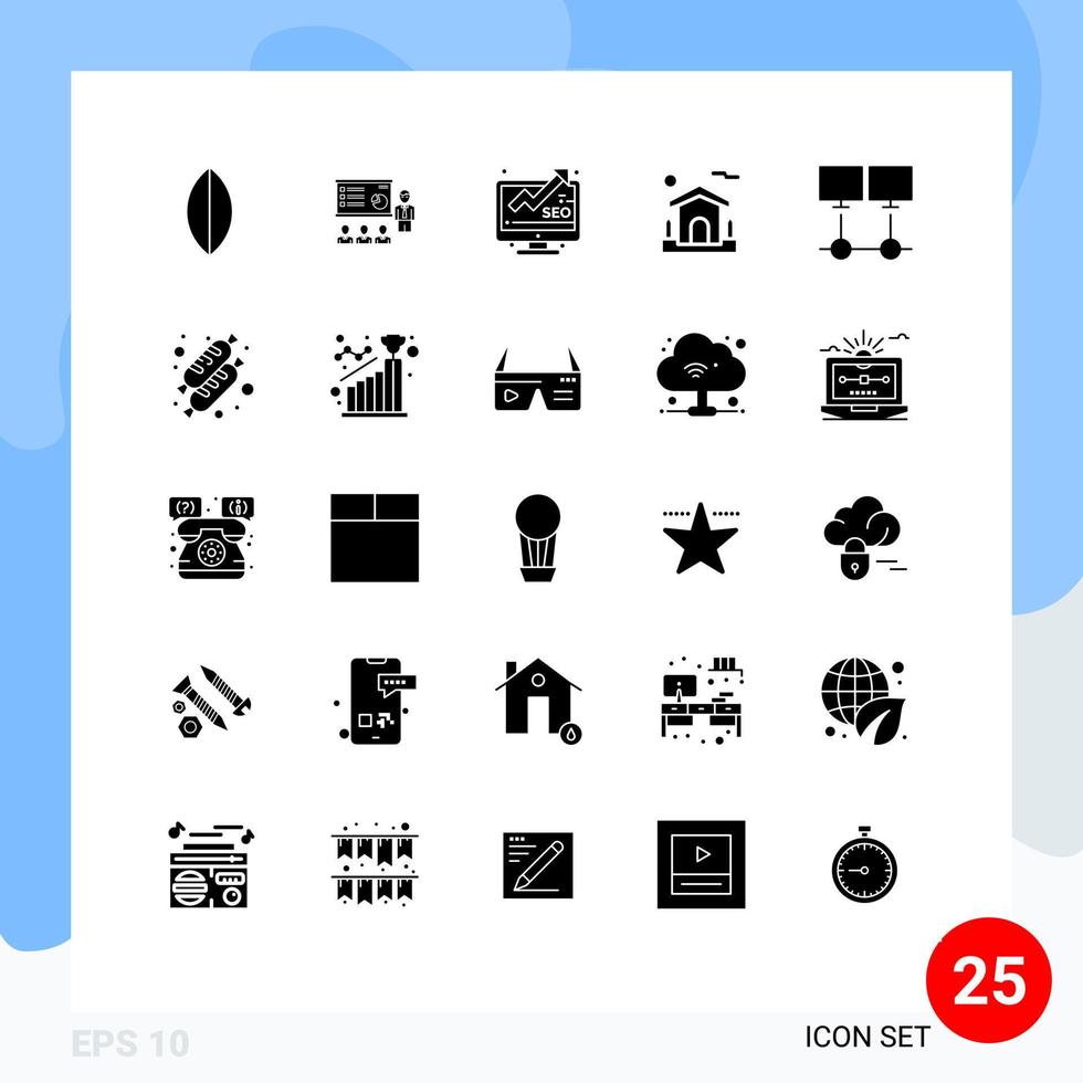 Group of 25 Solid Glyphs Signs and Symbols for estate house people home monitor Editable Vector Design Elements