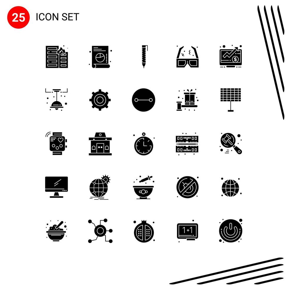 25 Universal Solid Glyph Signs Symbols of up dollar pen cinema movie Editable Vector Design Elements