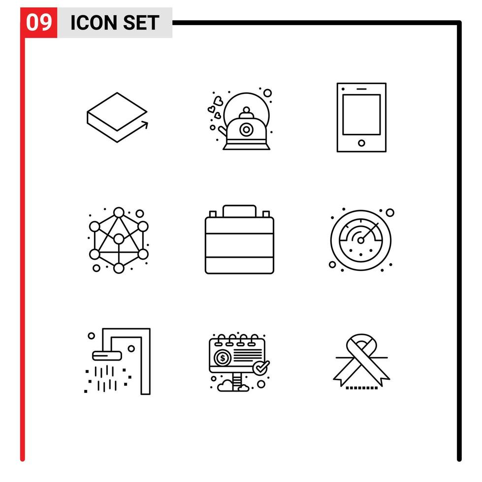 Mobile Interface Outline Set of 9 Pictograms of case network pot hierarchy tablet Editable Vector Design Elements