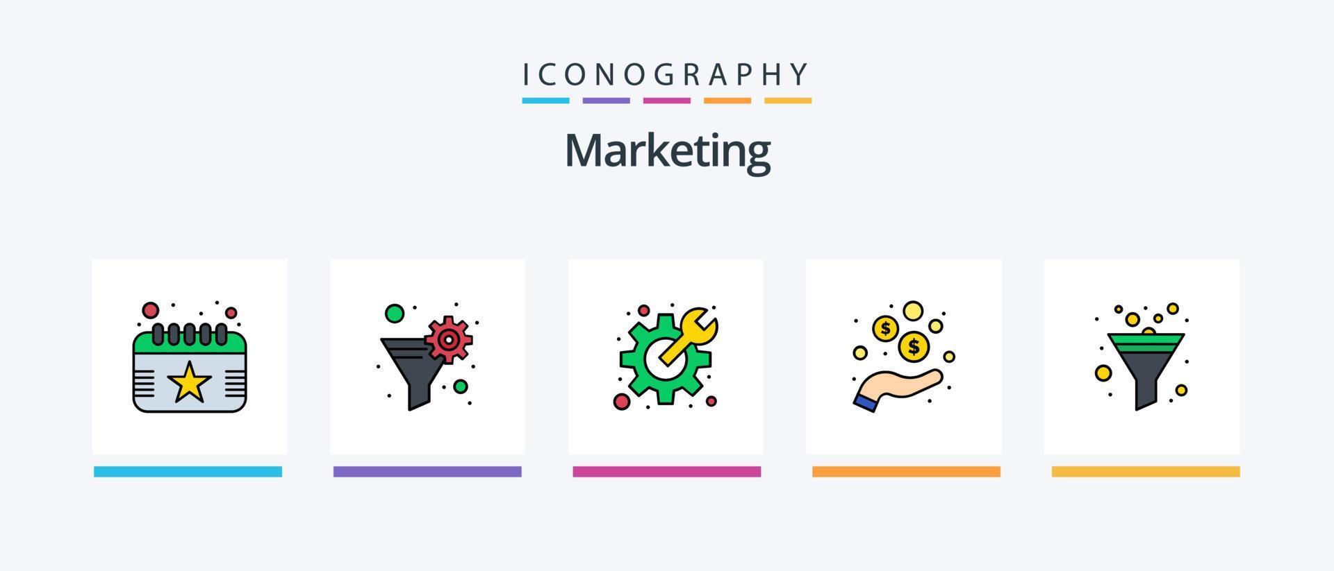 Marketing Line Filled 5 Icon Pack Including creativity. review. ads. feedback. press. Creative Icons Design vector