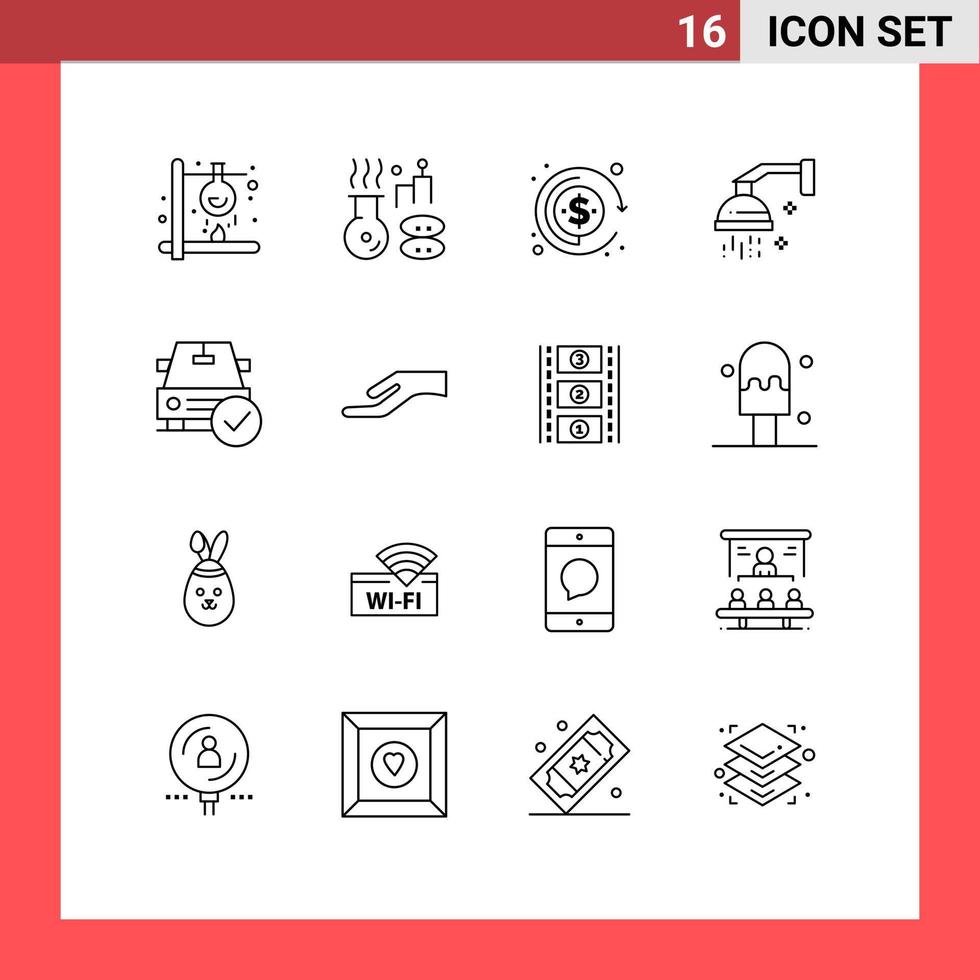 Set of 16 Vector Outlines on Grid for car relaxation treatment cosmetics bathroom Editable Vector Design Elements