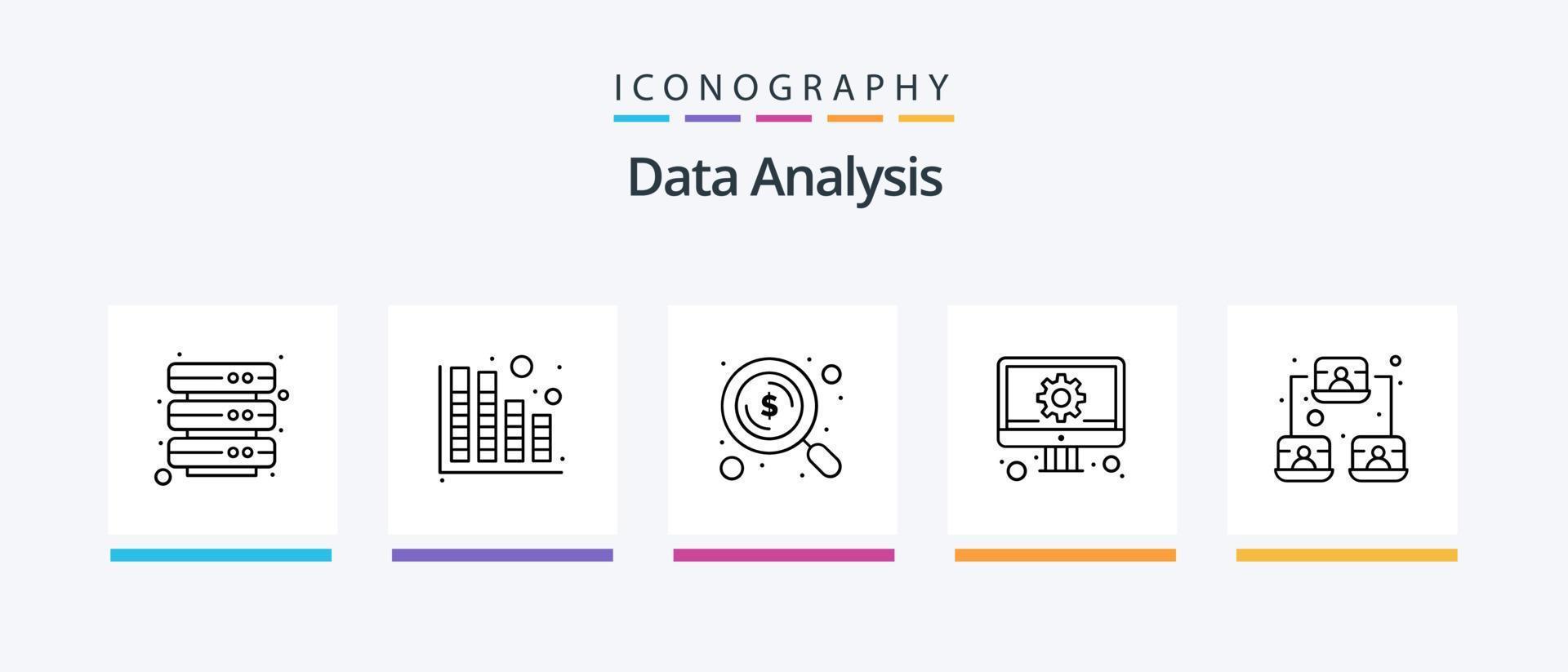 paquete de iconos de la línea 5 de análisis de datos, incluido el desarrollo. css. red en la nube. entorno. engranaje. diseño de iconos creativos vector