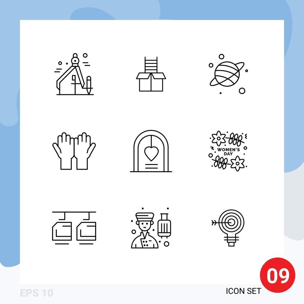 9 Outline concept for Websites Mobile and Apps love arch planet salat prayer Editable Vector Design Elements